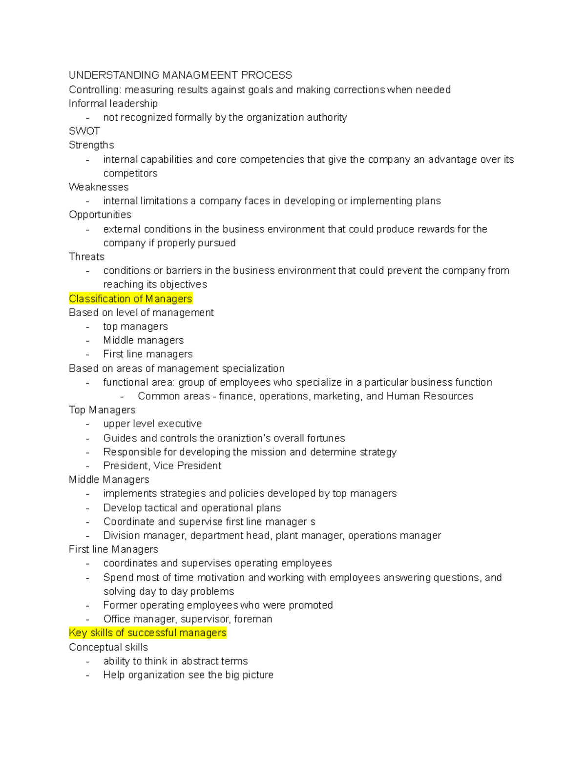 BUS10 ch 6 notes - UNDERSTANDING MANAGMEENT PROCESS Controlling ...