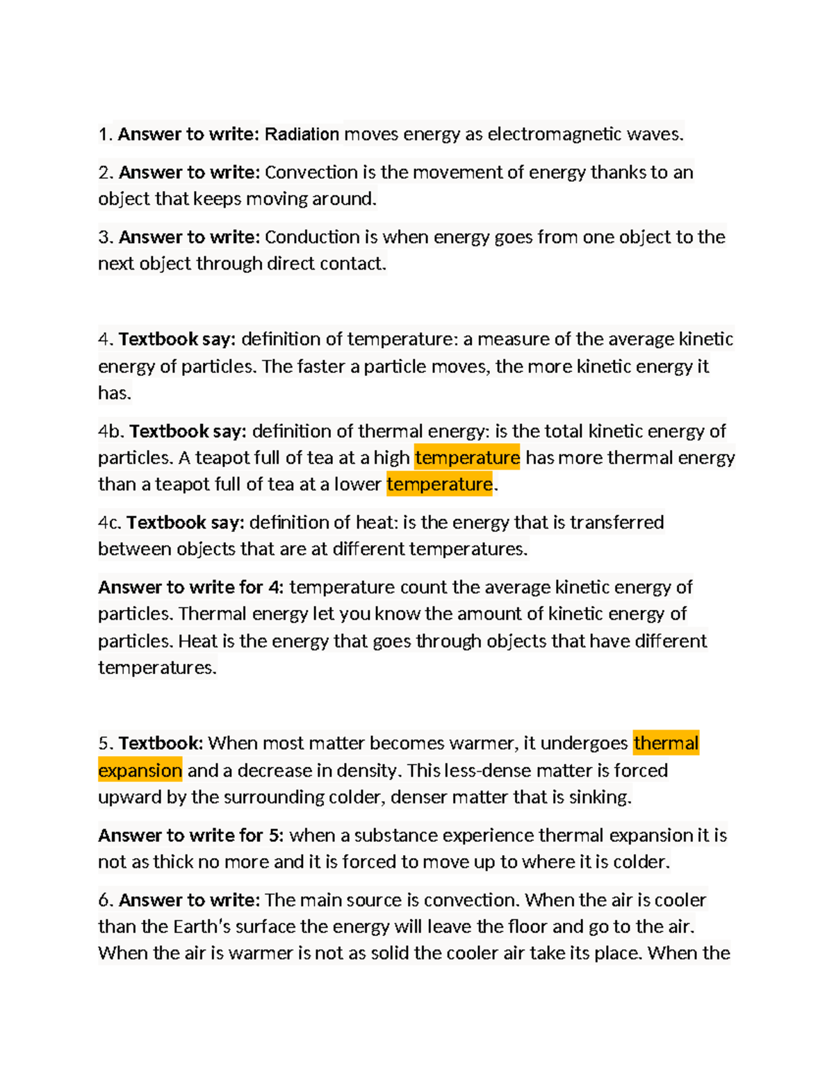 Energy Transfer homework - 1. Answer to write: Radiation moves energy ...