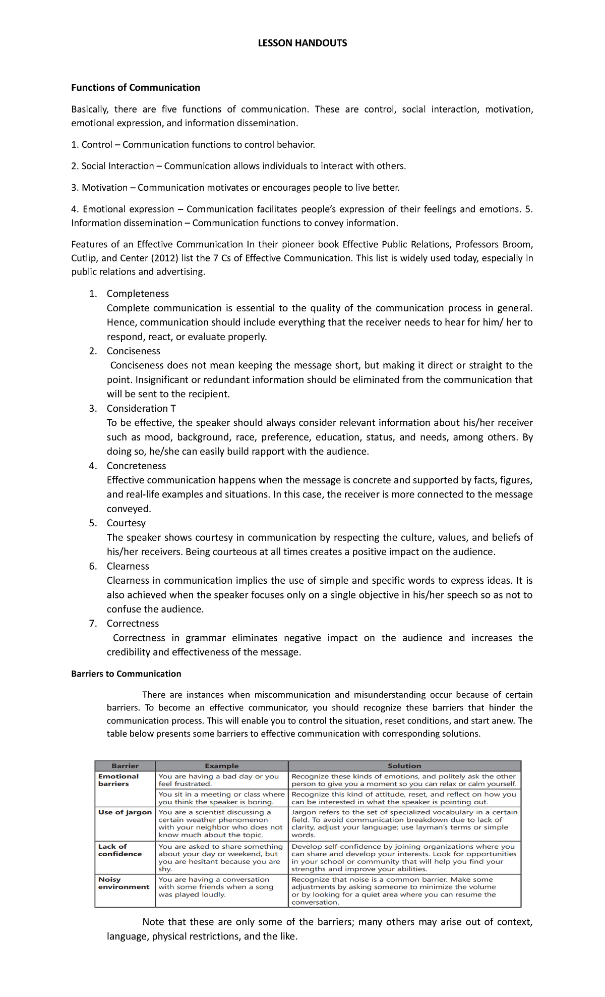 Lesson Handouts 2 - Lesson Handouts Functions Of Communication 