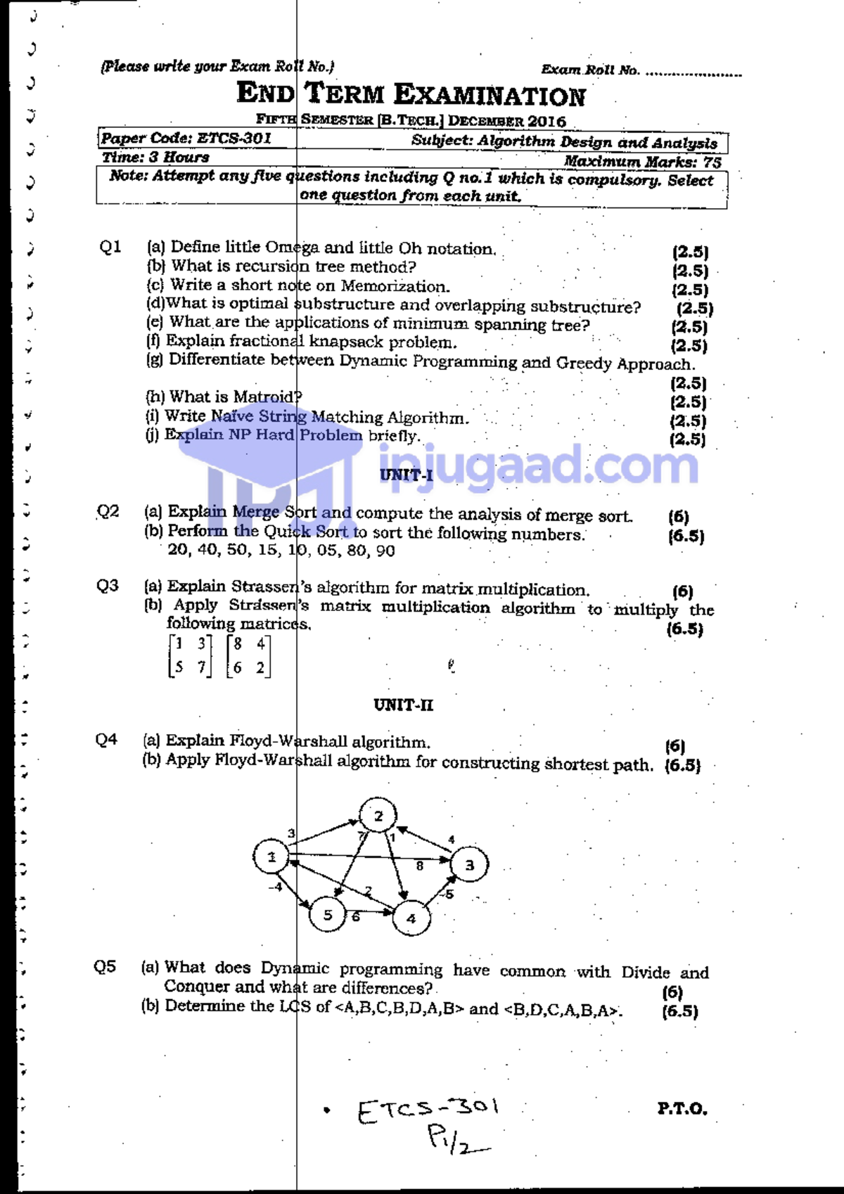 B-tech-5th-sem-algorithm-design-and-analysis-paper- Algorithms Design ...