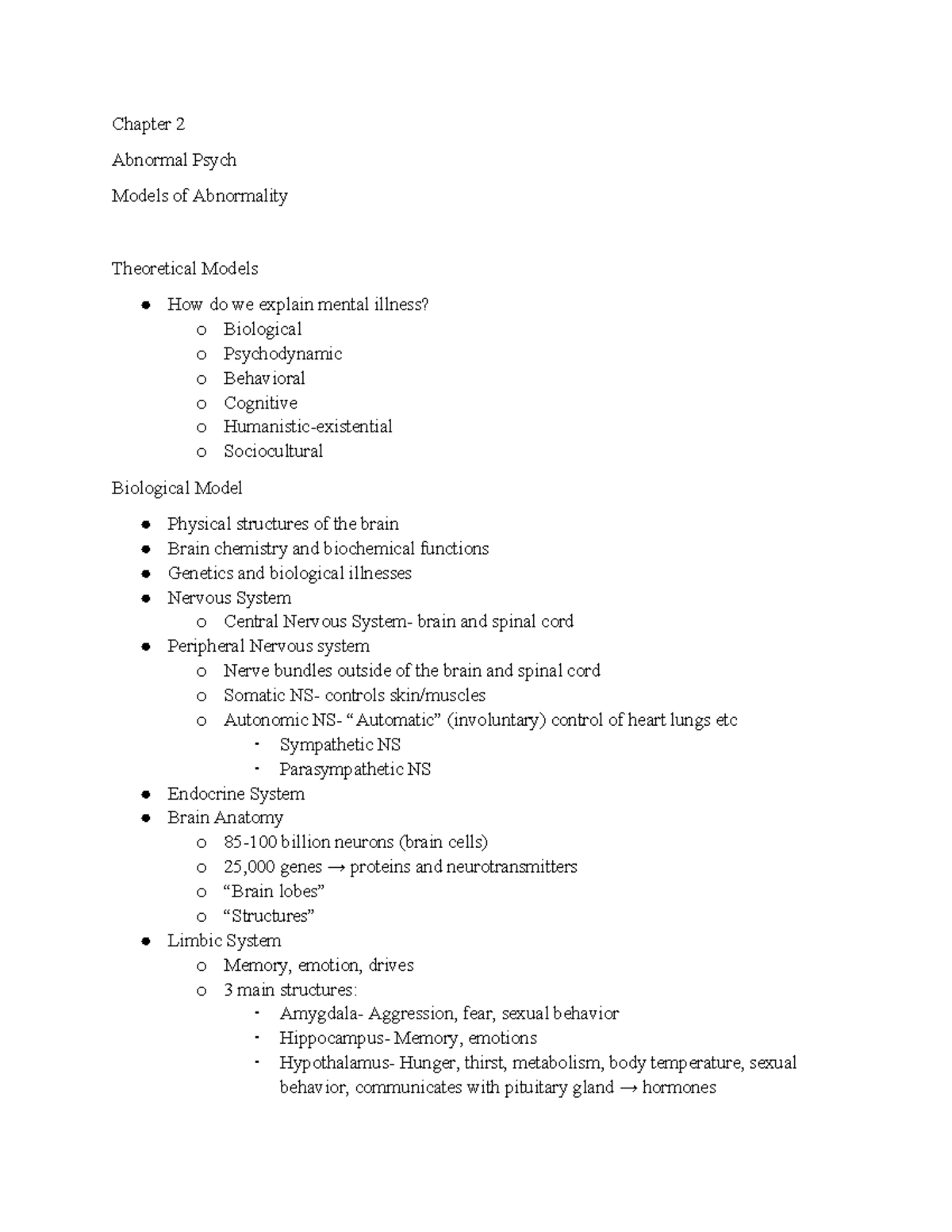 Chapter 2 Abnormal Psych - Chapter 2 Abnormal Psych Models Of ...