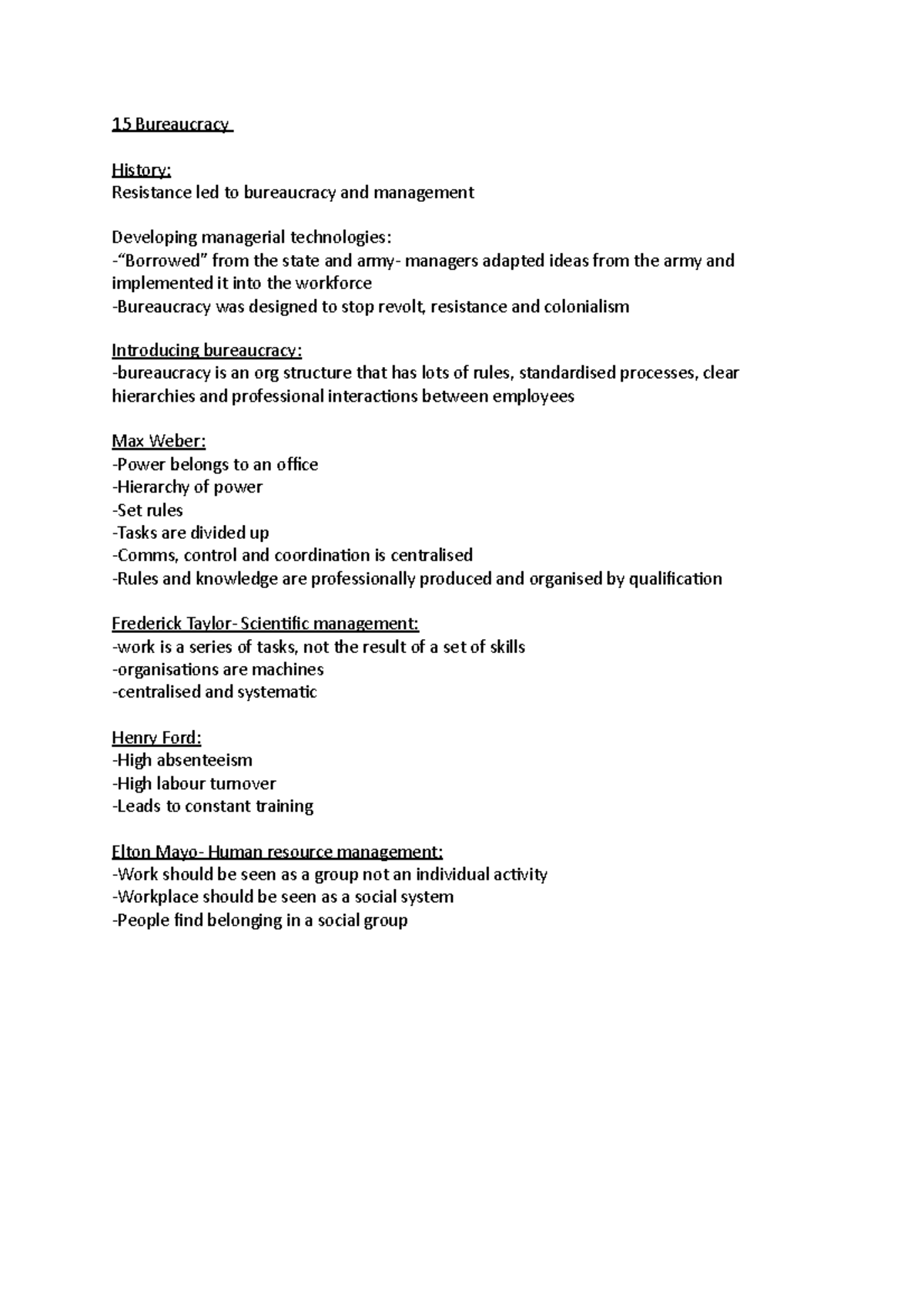 15 Bureaucracy - Lecture notes 15 - 15 Bureaucracy History: Resistance ...