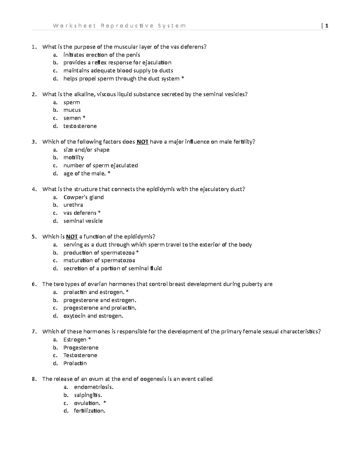 Worksheet Reproductive system Comp A&P - W o r k s h e e t R e p r o d ...