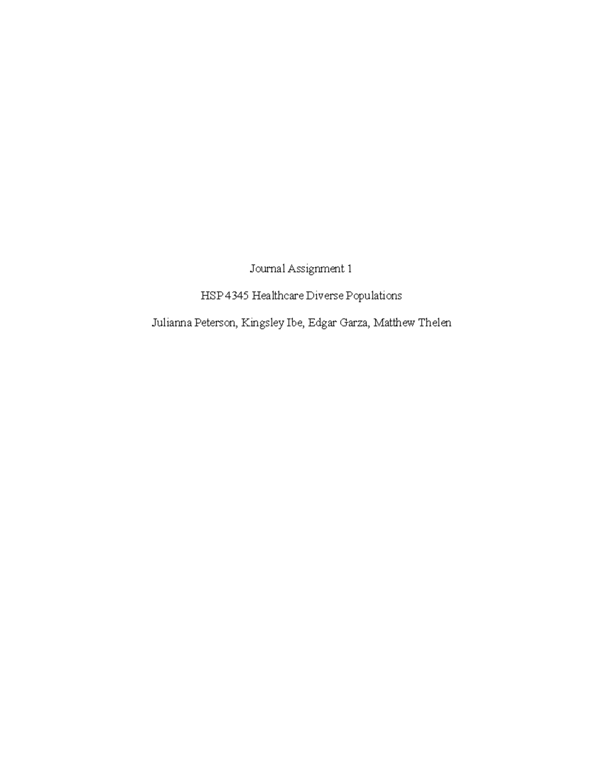 Journal Assignment 1 - Lecture notes 1 - 2 - Journal Assignment 1 HSP ...