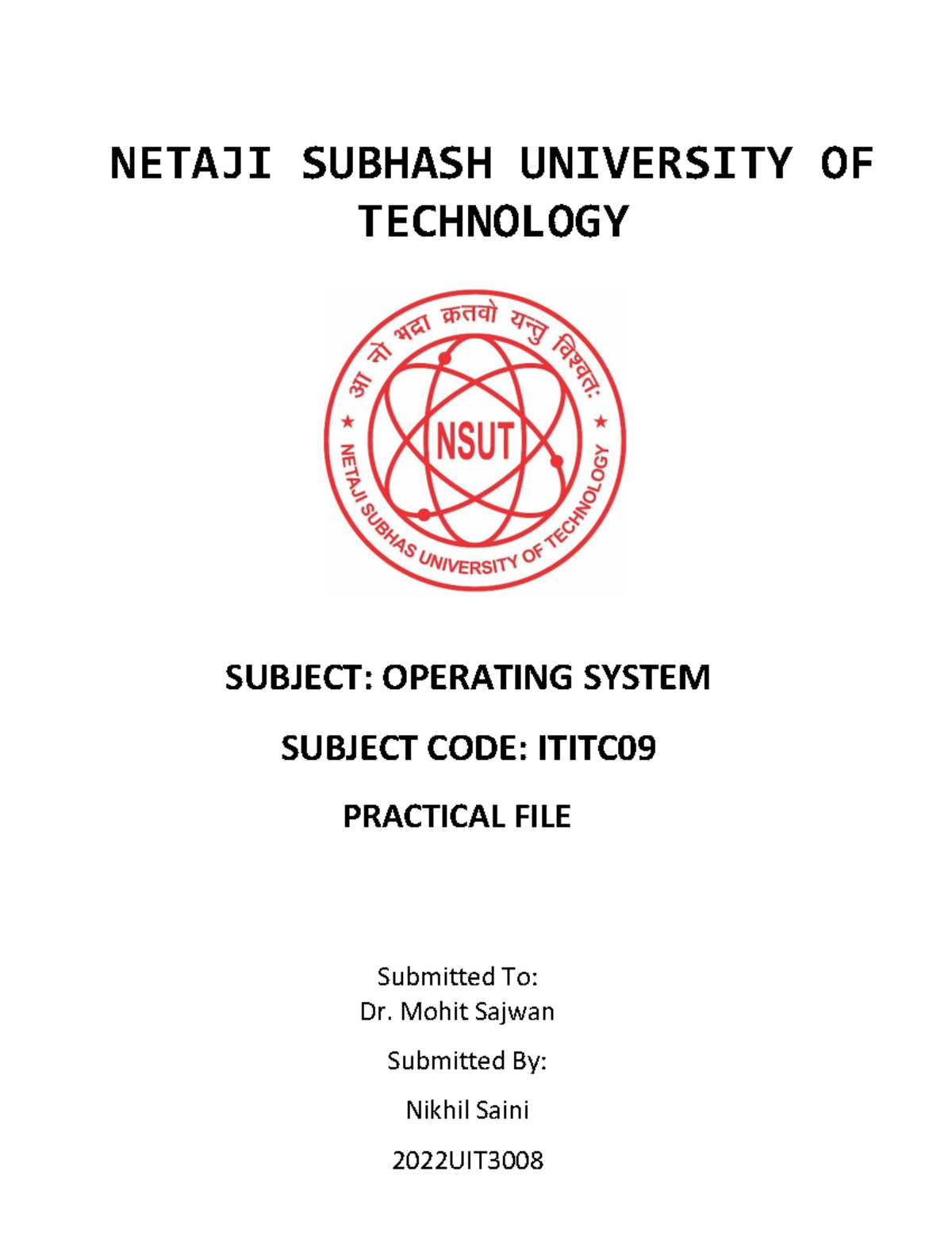 OS File - practical file - NETAJI SUBHASH UNIVERSITY OF TECHNOLOGY ...