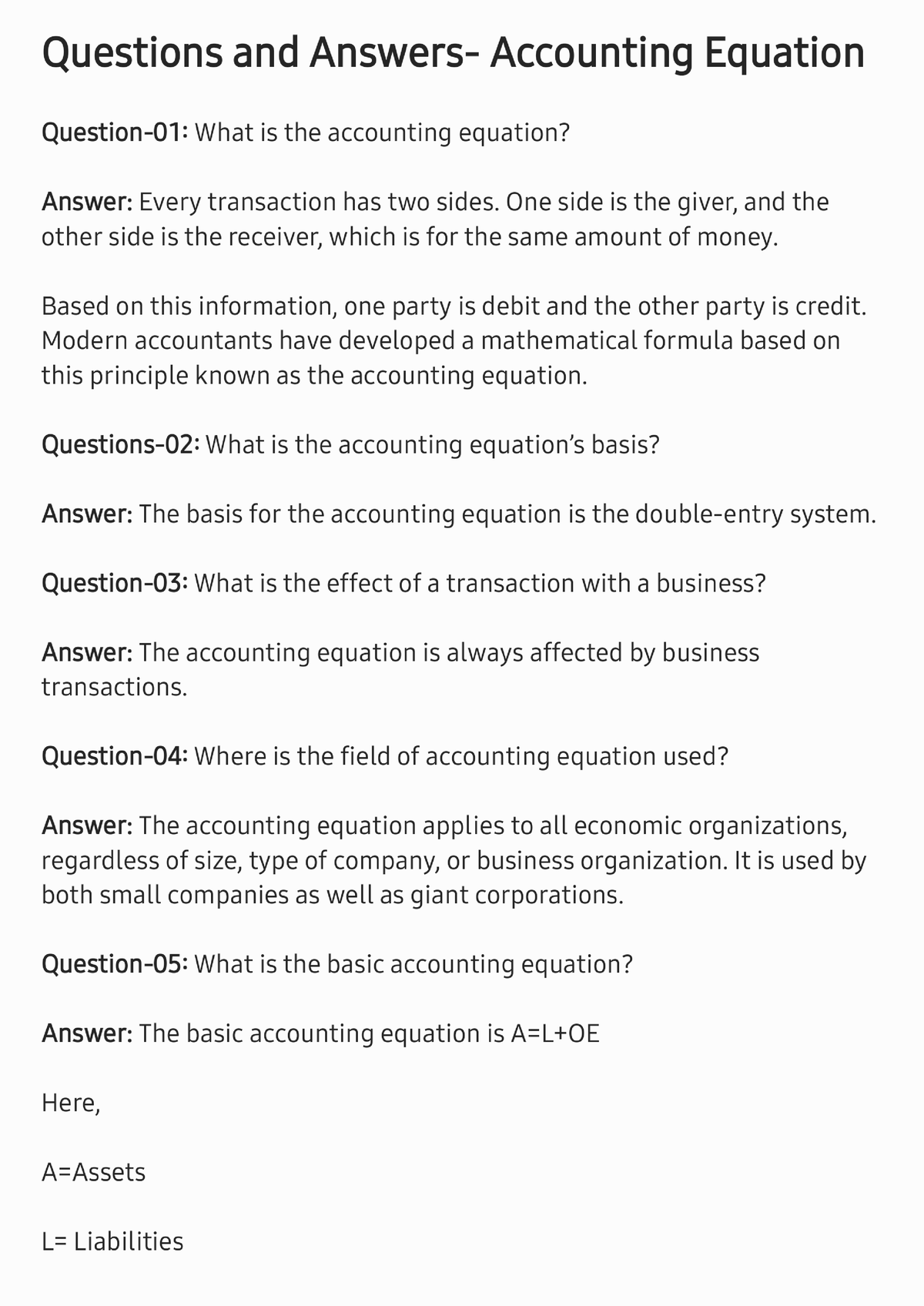 Top 20 Questions Of Accounting Equation - BS Accounting - Studocu