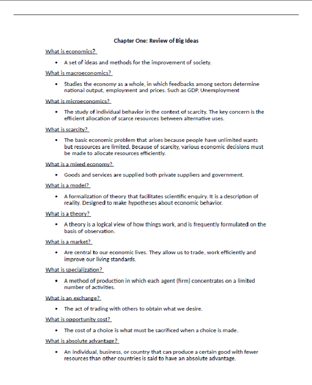 Chapter 1 and 2 Review - ECON201 - ECON 201 - Studocu