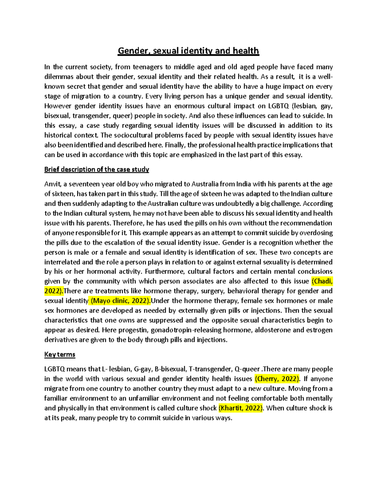 Cultural studies case study - Gender, sexual identity and health In the ...