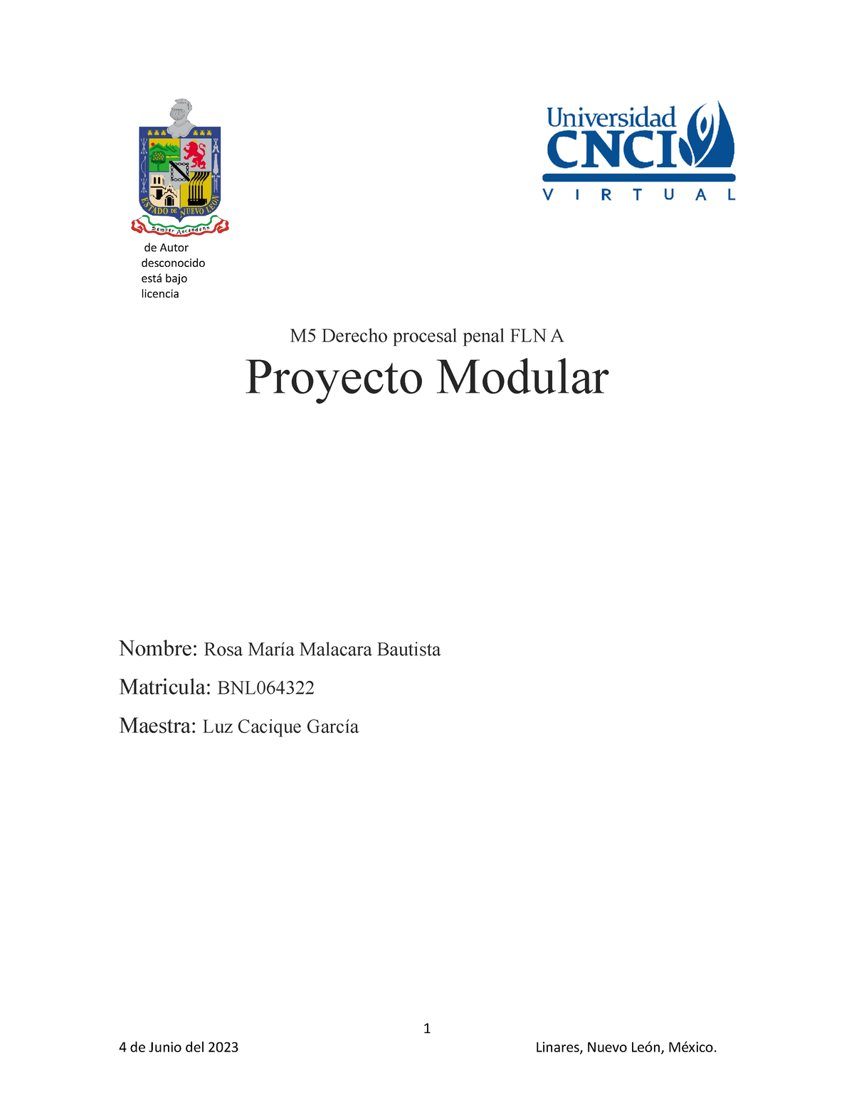 Proyecto Modular - M5 Derecho procesal penal FLN A - M5 Derecho ...