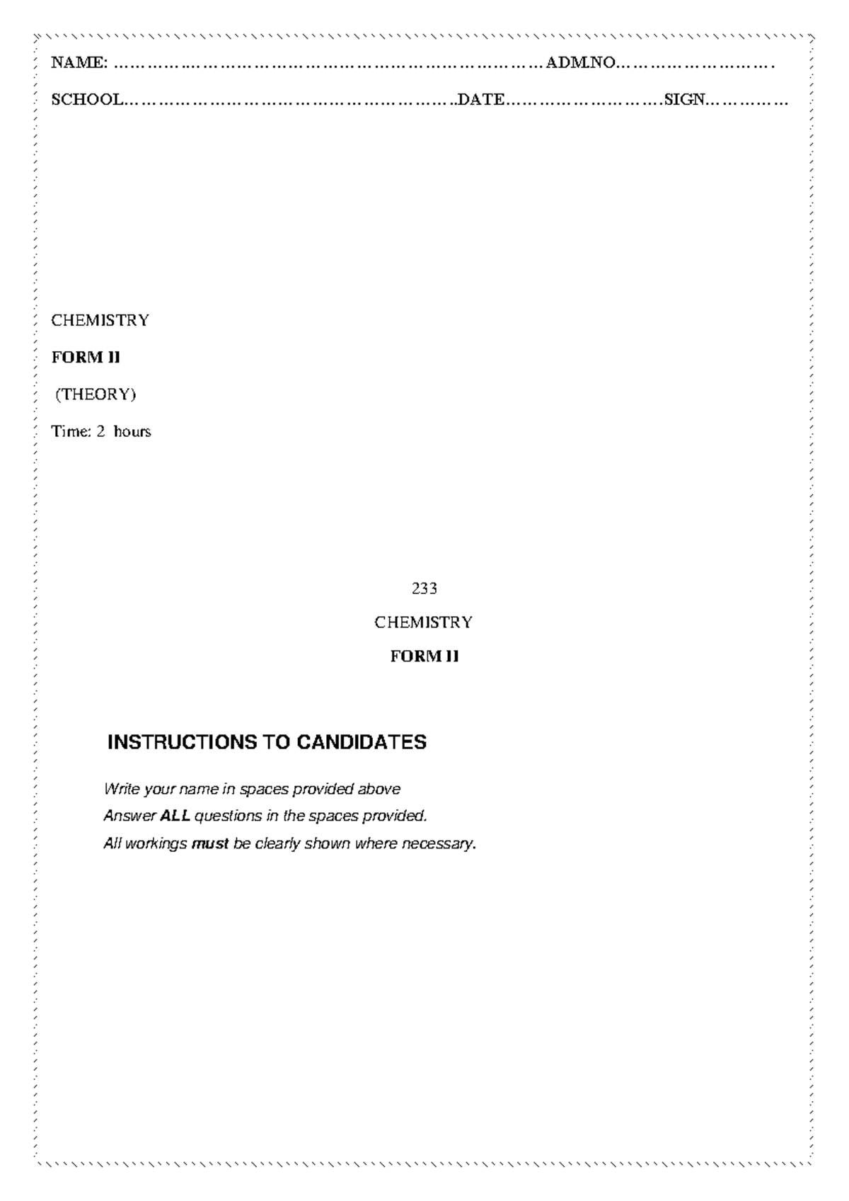 F 2 Chemistry paper form 2 mid term 2 exam 2017 - NAME: - Studocu