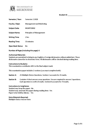 MGMT10002 Tutorial 1 Sem2 2022 - Tutorial 1 MGMT Principles of ...