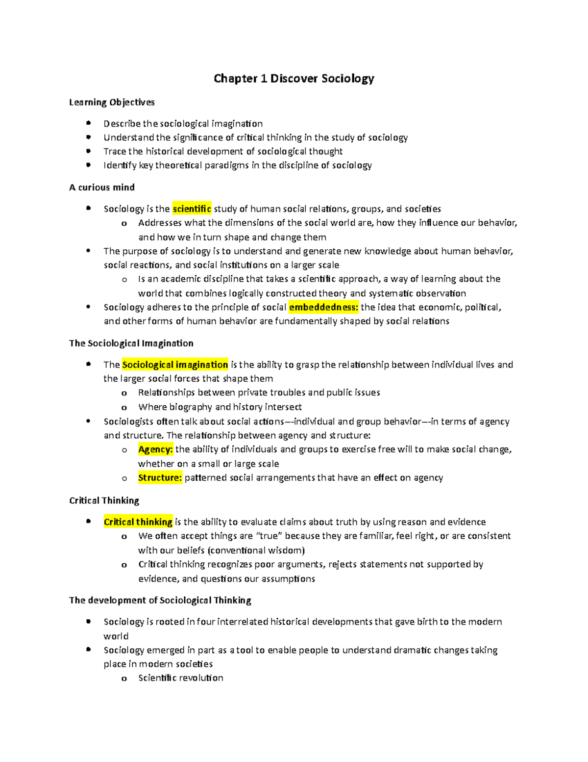 Sociology Chap 1 notes - Chapter 1 Discover Sociology Learning ...