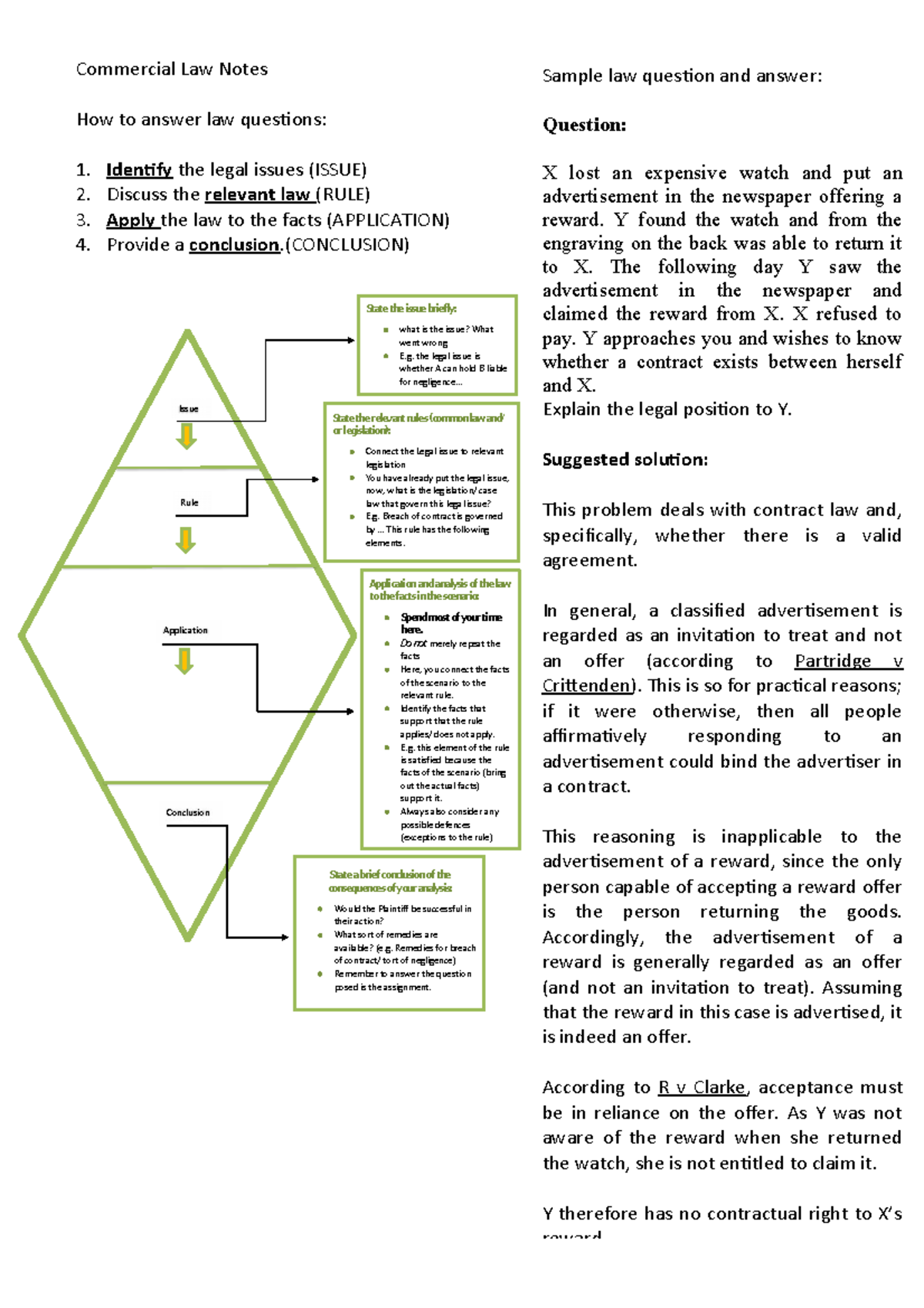 Commercial Law (LAW2442) - Sample Answer Format - Commercial Law Notes ...