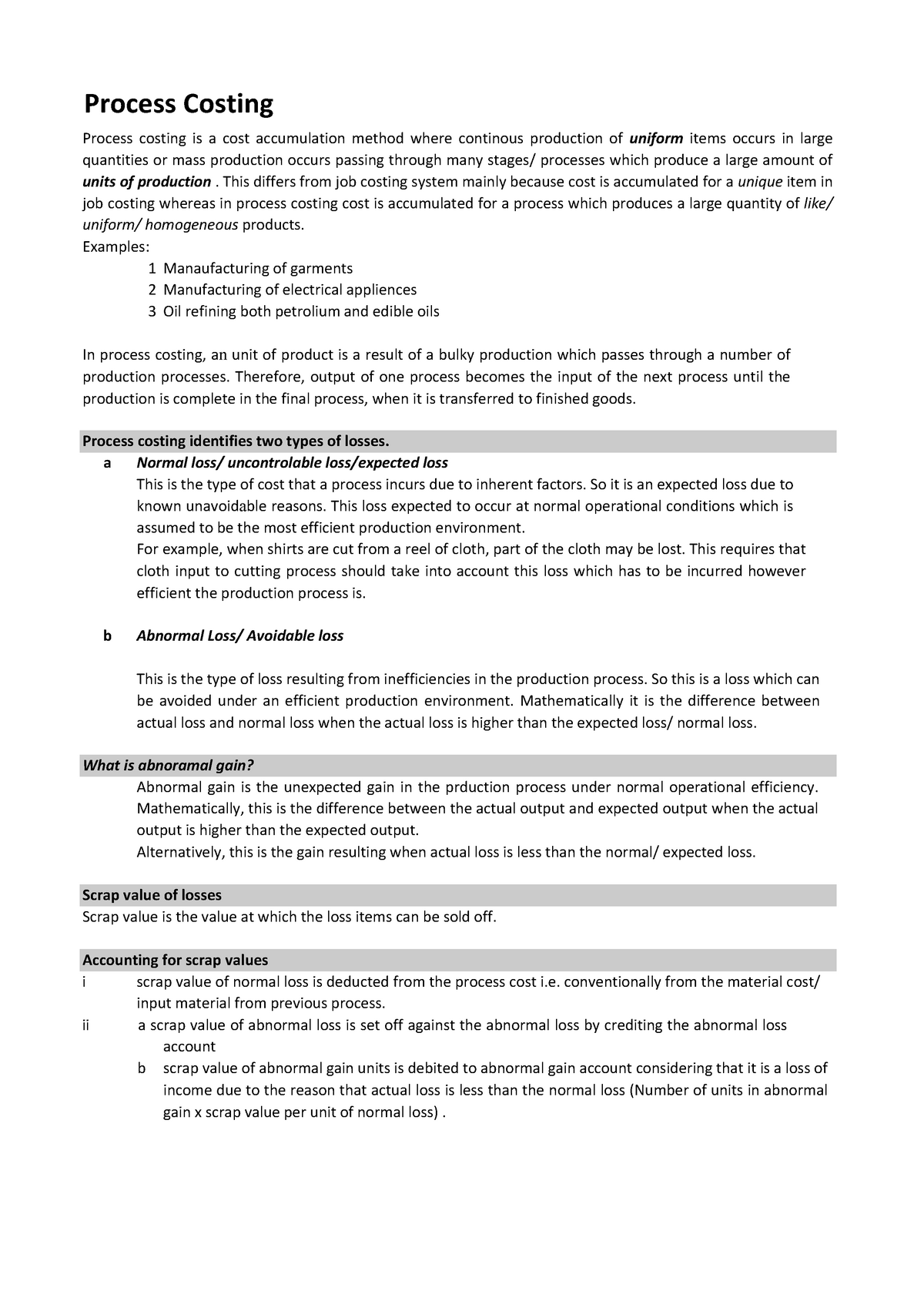 literature review on process costing