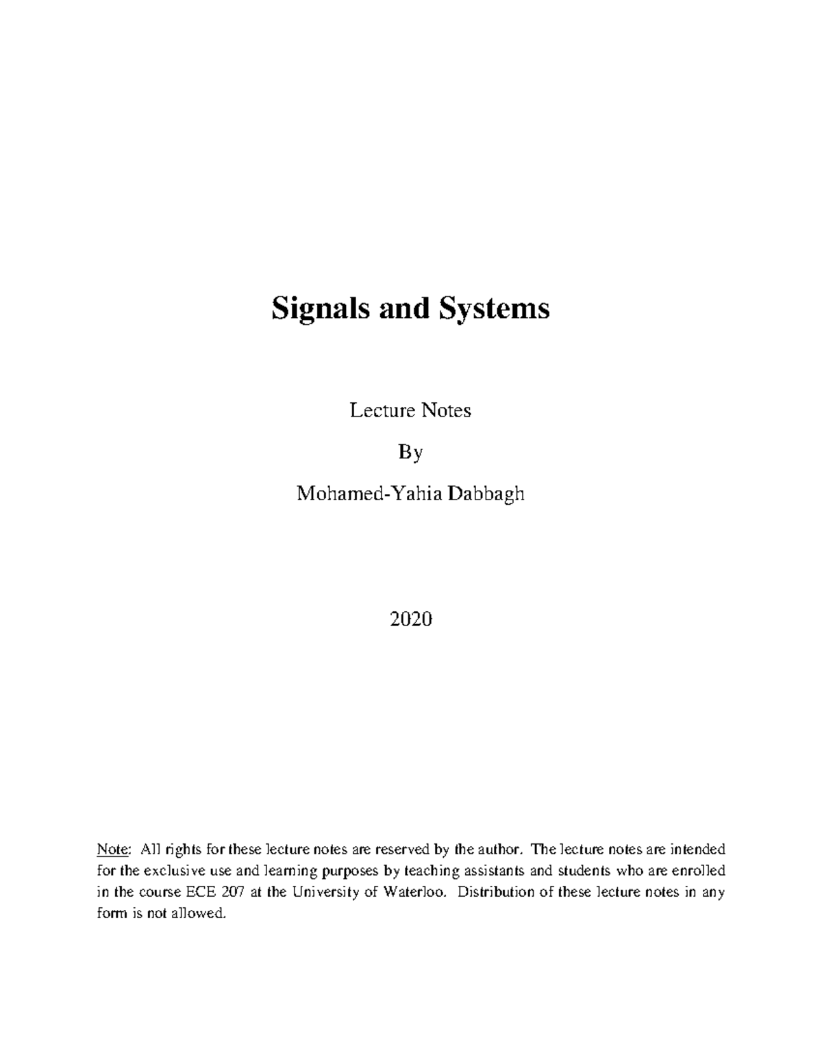 Chapter 1s - lecture notes - Signals and Systems Lecture Notes By ...