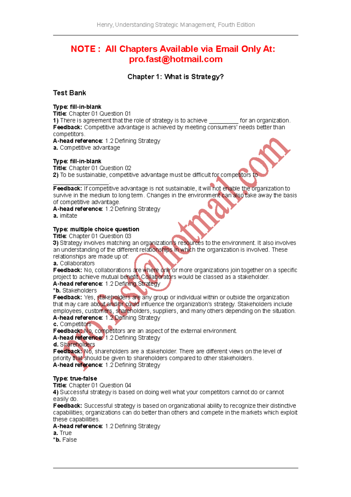 Test Bank And Solutions For Understanding Strategic Management 4th ...