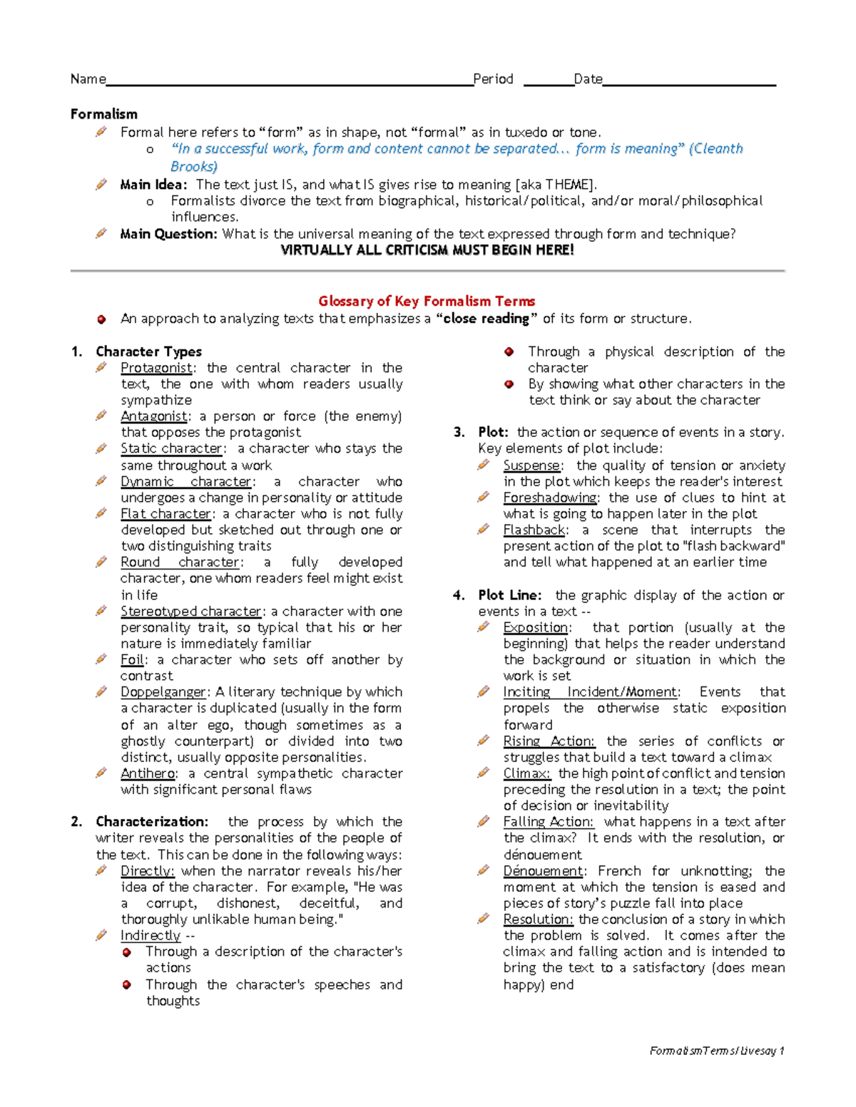 Formalism terms 2019 e - FormalismTerms/Livesay 1 Name Period Date ...