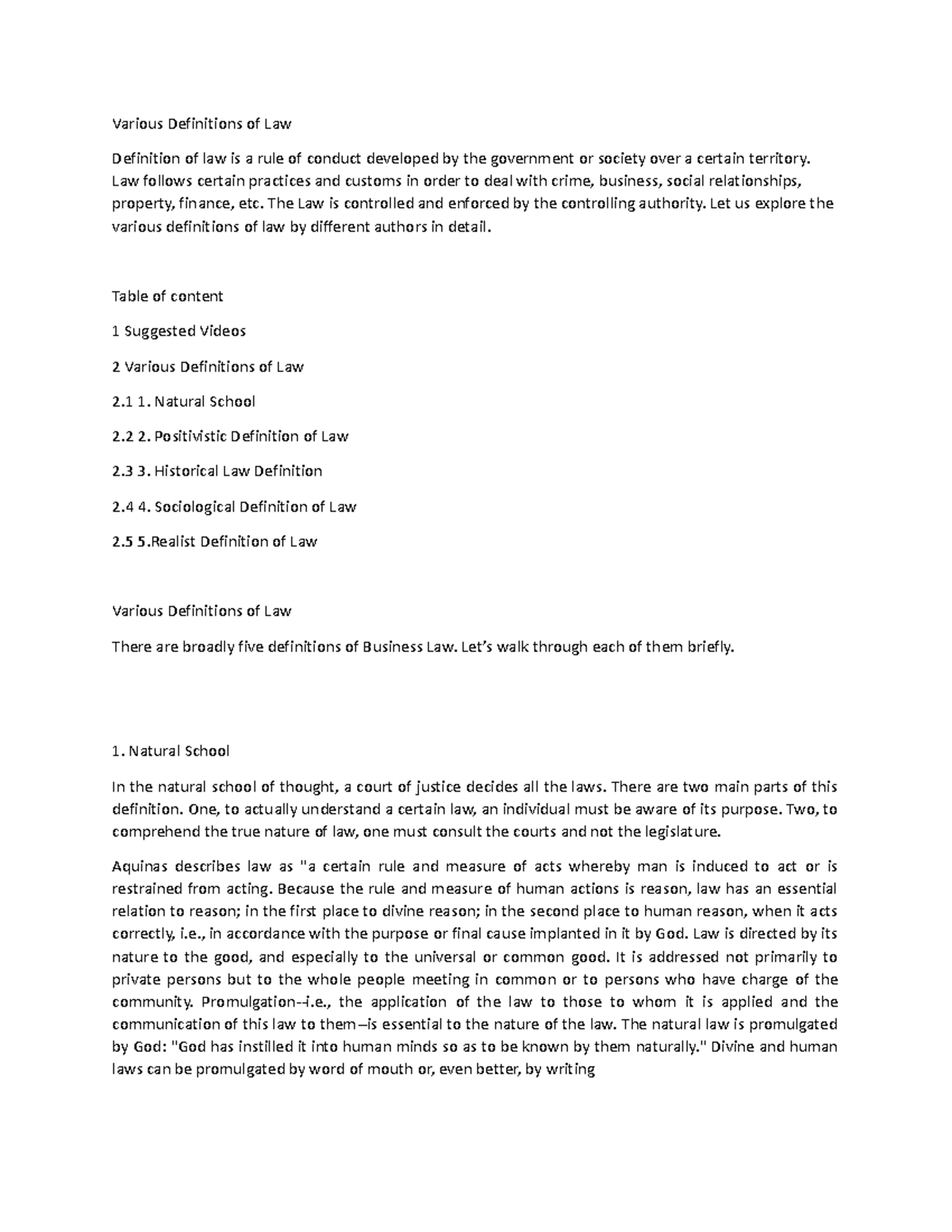 Various Definitions of Law Various Definitions of Law Definition of