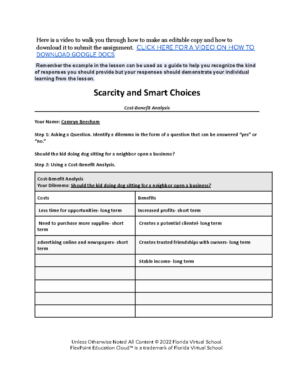 1.02 Scarcity and Smart Choices - Here is a video to walk you through ...