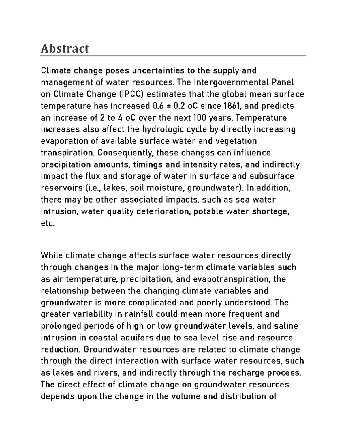 EST Micro Project - fghjk - Abstract Climate change poses uncertainties ...