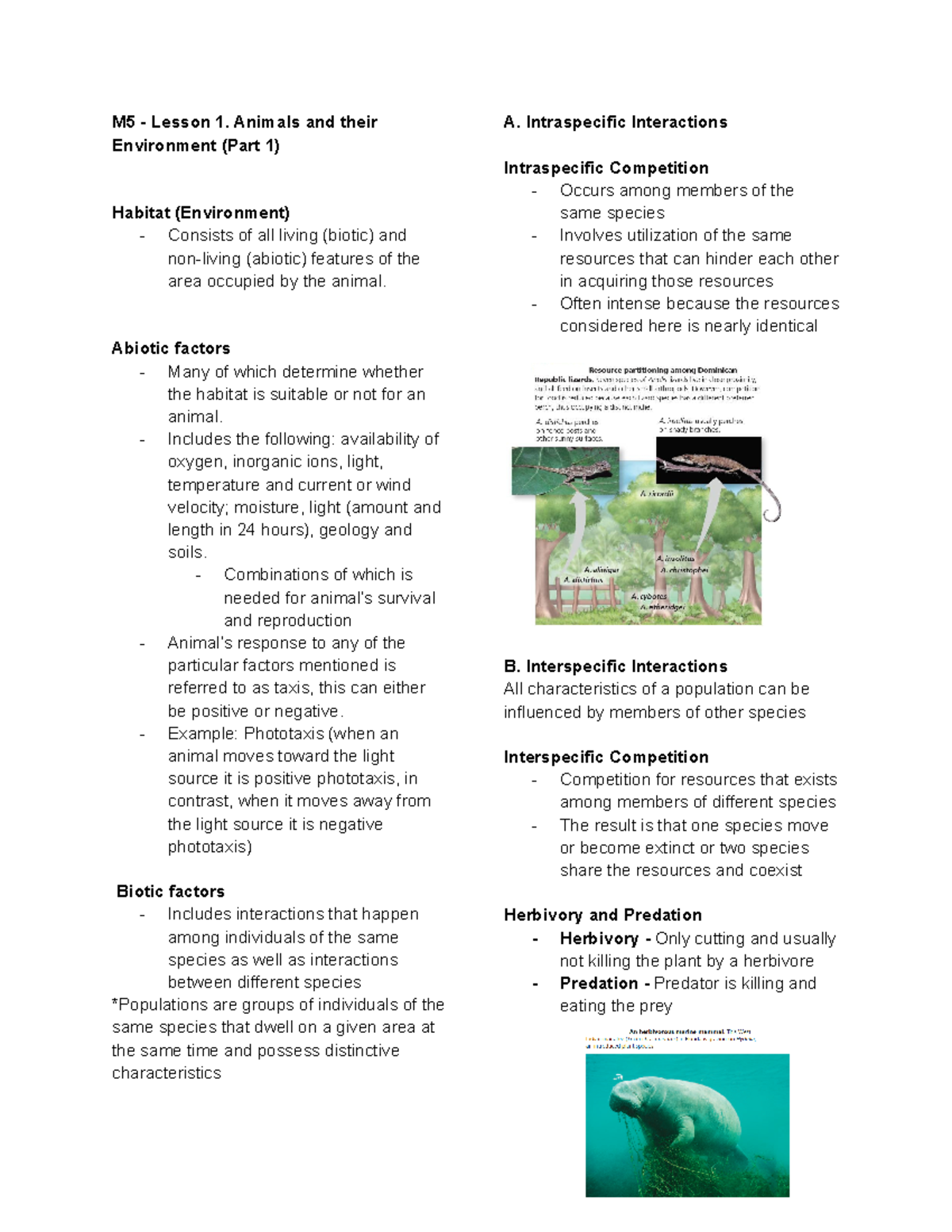 M5 ZOO LEC - Lecture notes 1-5 - M5 - Lesson 1. Animals and their ...