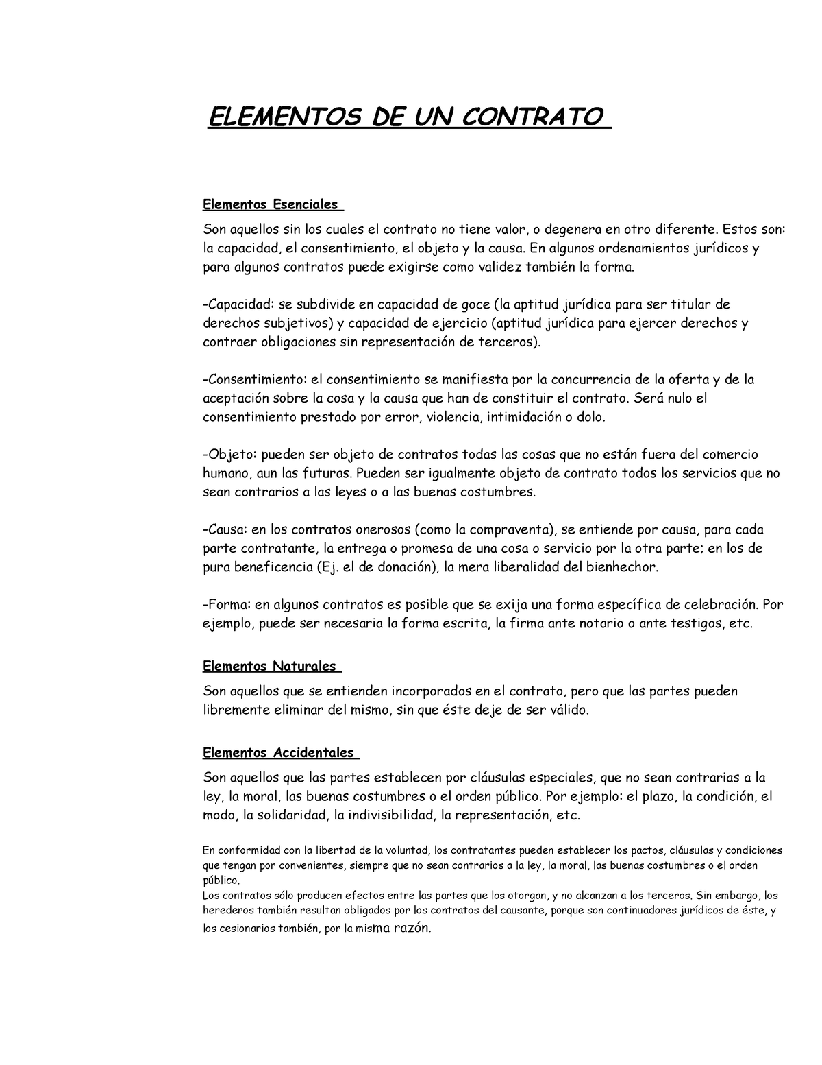 Elementos De Un Contrato Elementos De Un Contrato Elementos Esenciales Son Aquellos Sin Los