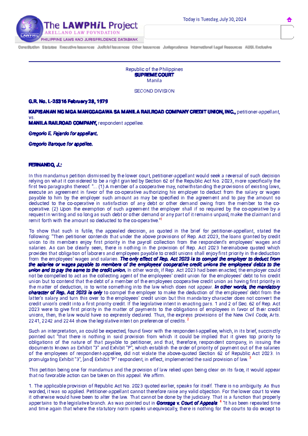 G.R. No. L-25316 - Constitution Statutes Executive Issuances Judicial ...