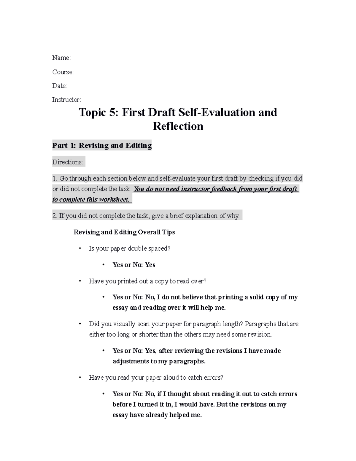 UNV-104-RS-Topic 5 First Draft Self-Evaluationand Reflection - Name ...