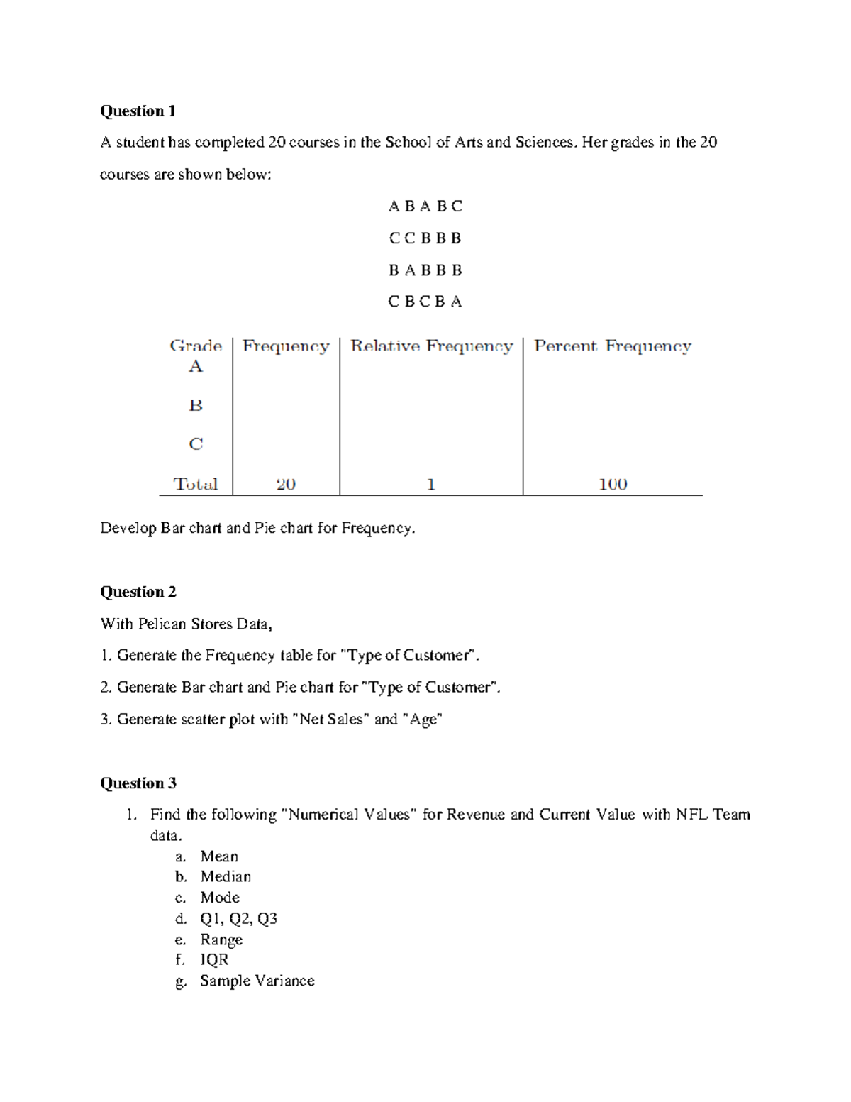 EDS 6333 Group Project Question 1 A student has completed 20 courses