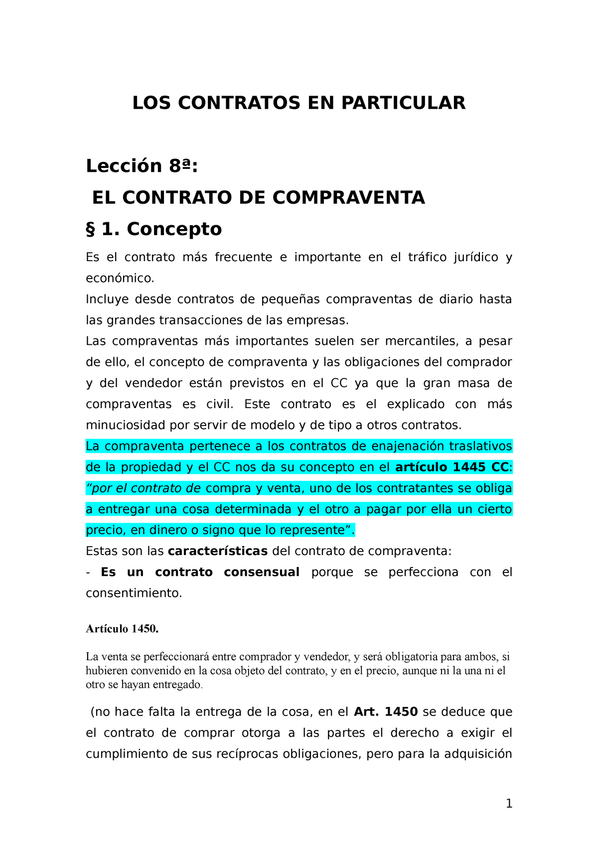 Contratos En Particular Los Contratos En Particular Lección 8ª El Contrato De Compraventa § 1 7850