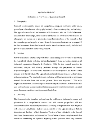 Comparison of Characteristics of 5 Types of Qualitative Research ...