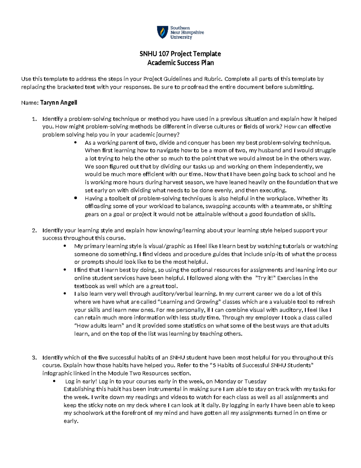 SNHU 107 Project Template - SNHU 107 Project Template Academic Success ...