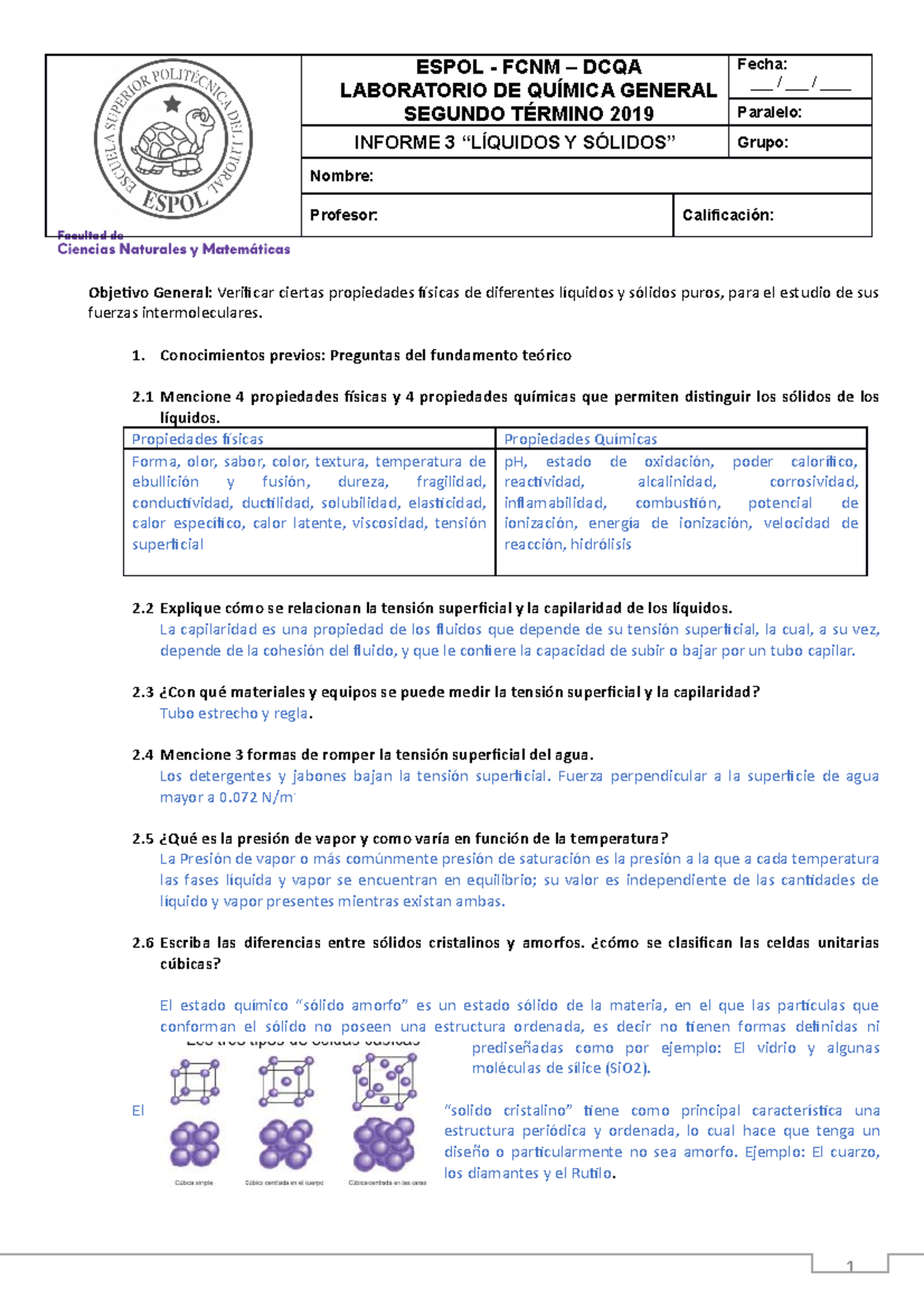 Practica 3 Solidos Y Liquidos-lab Quimica General - 1 ESPOL - FCNM ...