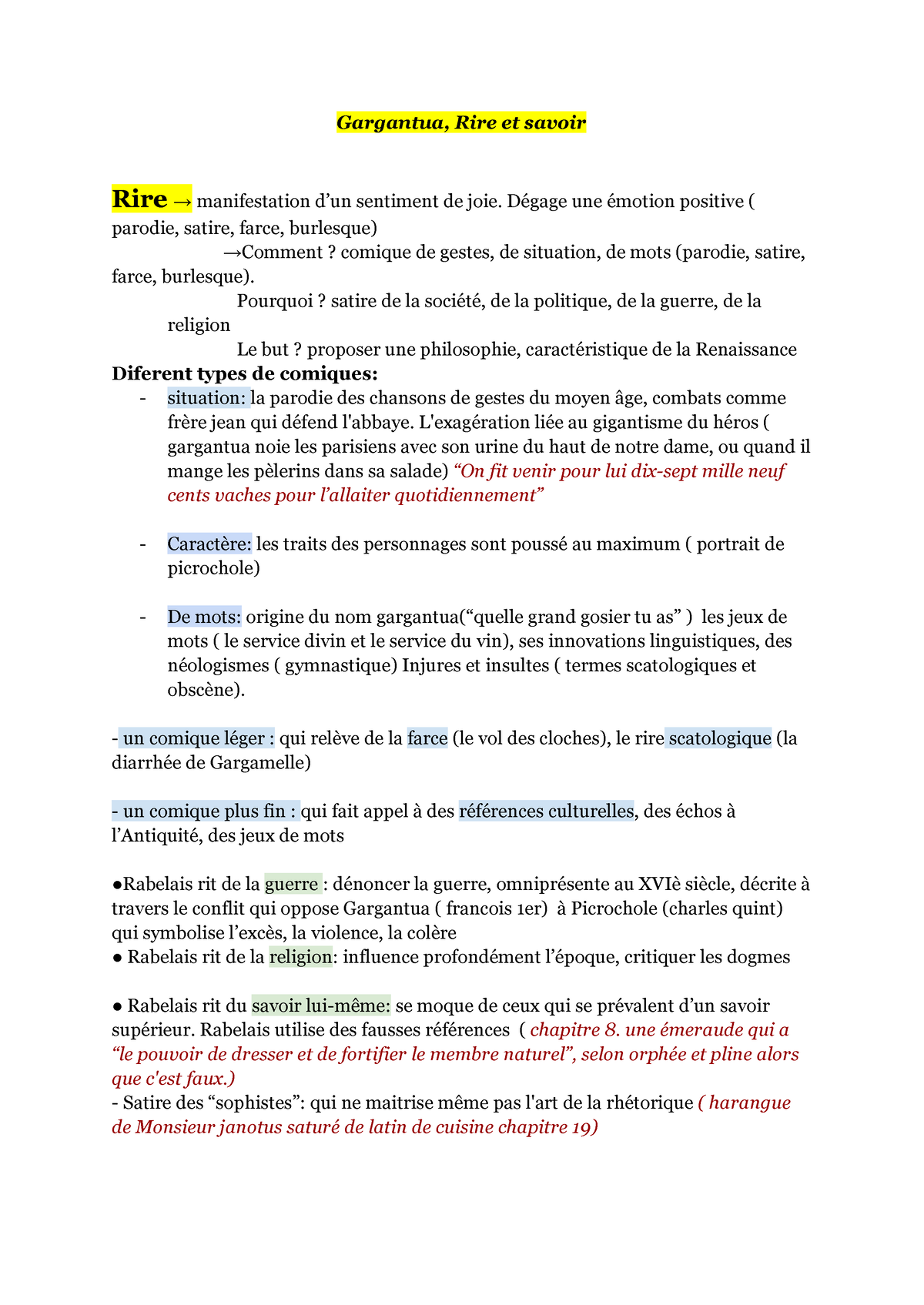 sujet de dissertation gargantua rire et savoir