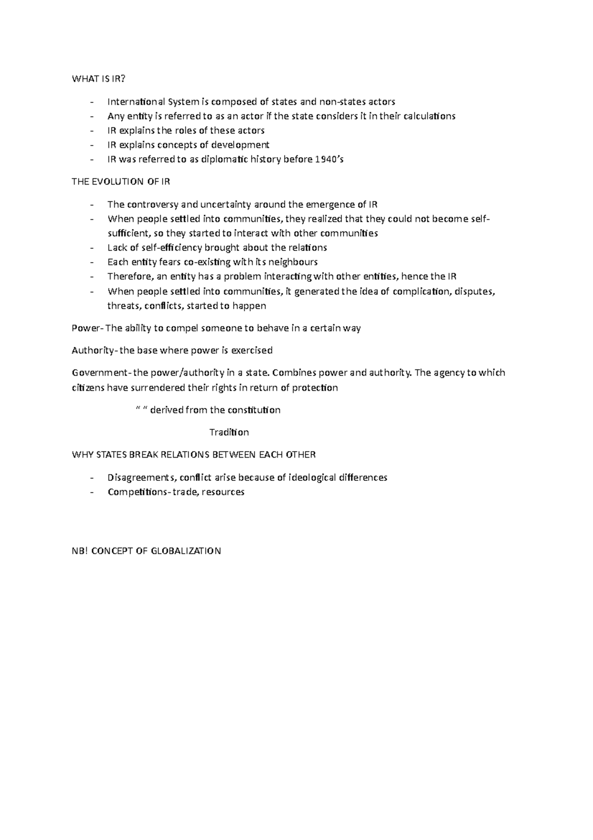 IR Politics - International relations lecture notes - WHAT IS IR ...