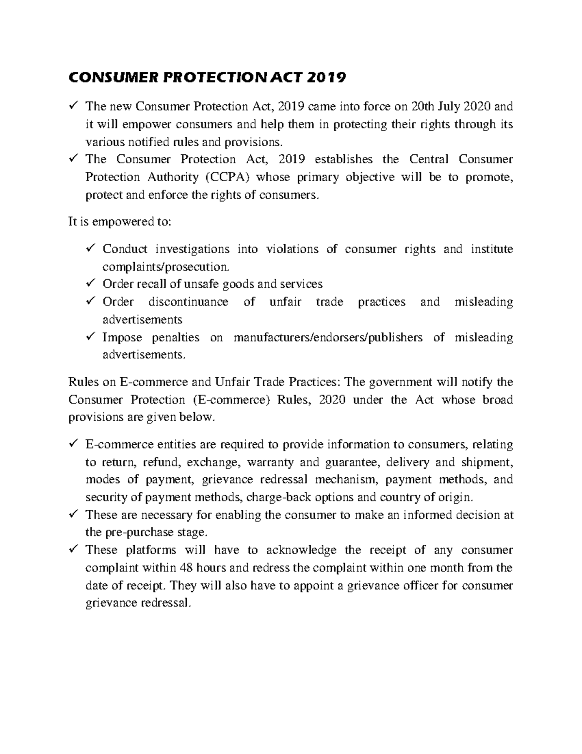 Consumer protction Act 2019 - CONSUMER PROTECTION ACT 2019 The new ...