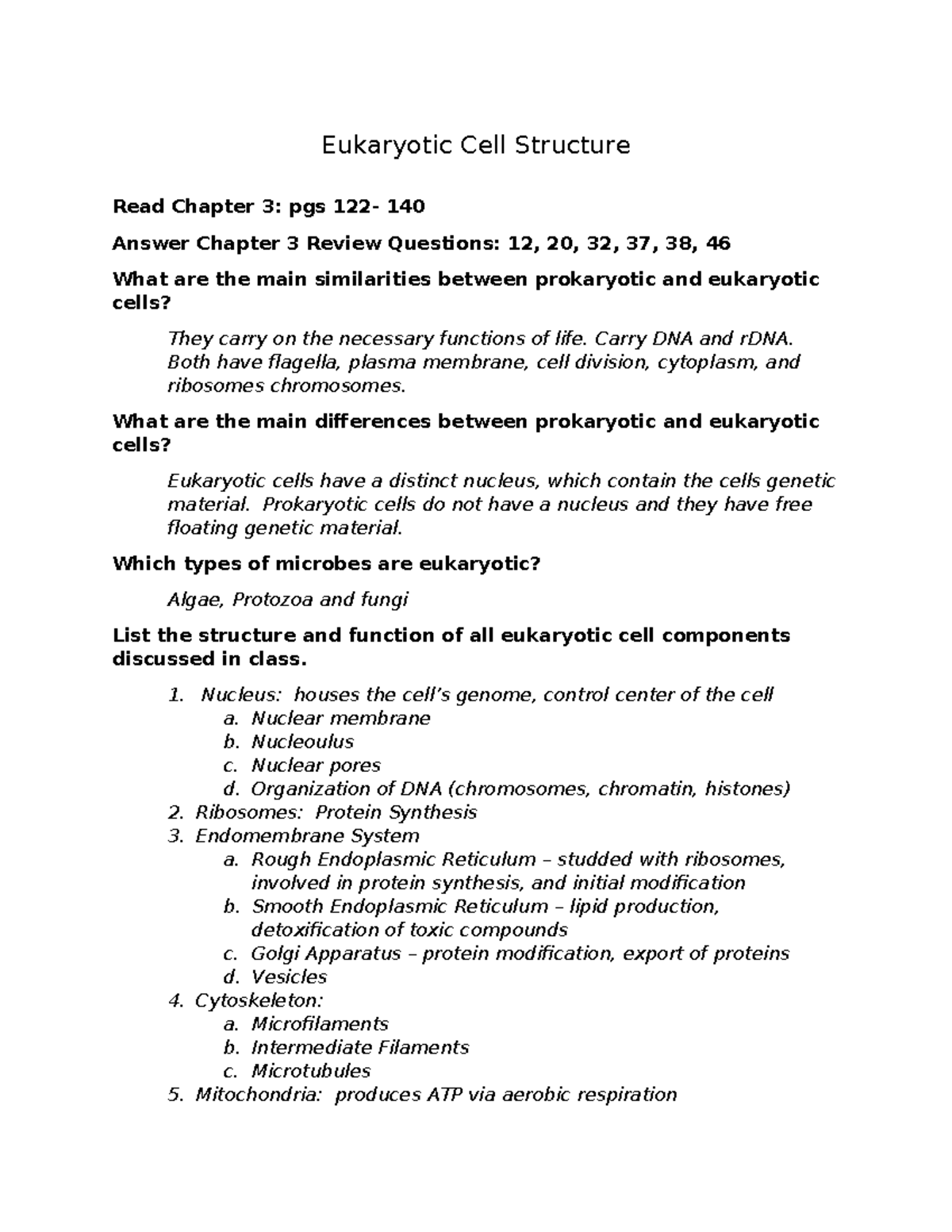 Lesson 3 Micro - Eukaryotic Cell Structure Read Chapter 3: pgs 122- 140 ...