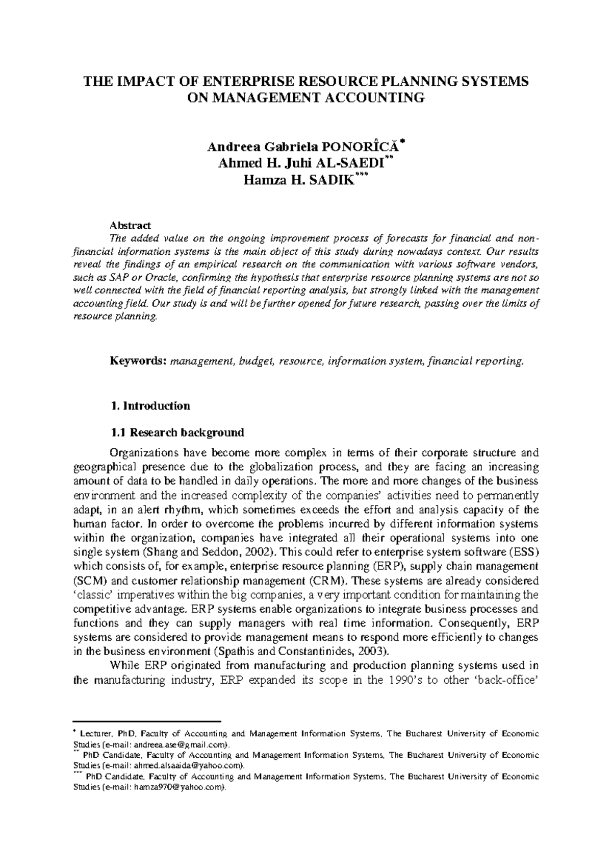 IT and management accounting - THE IMPACT OF ENTERPRISE RESOURCE ...