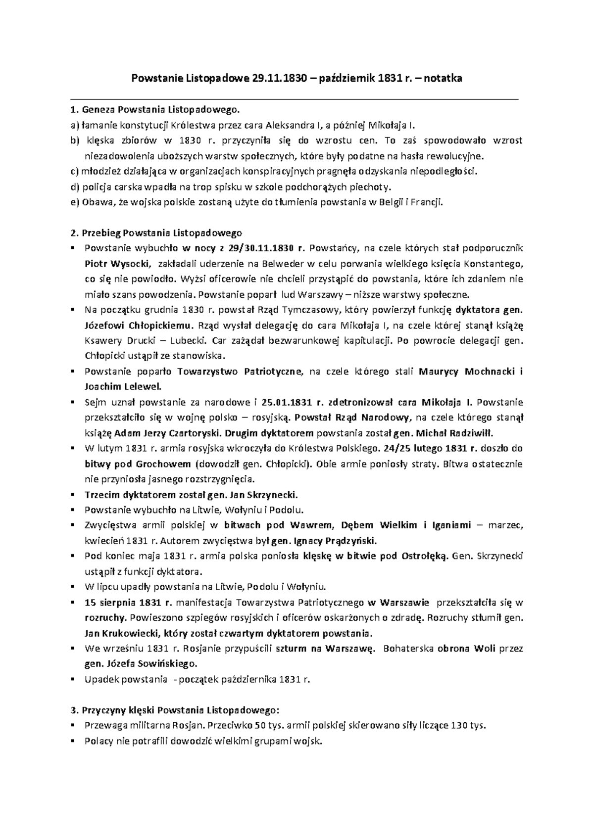 Powstanie listopadowe - 11 – październik 1831 r. – notatka - Studocu