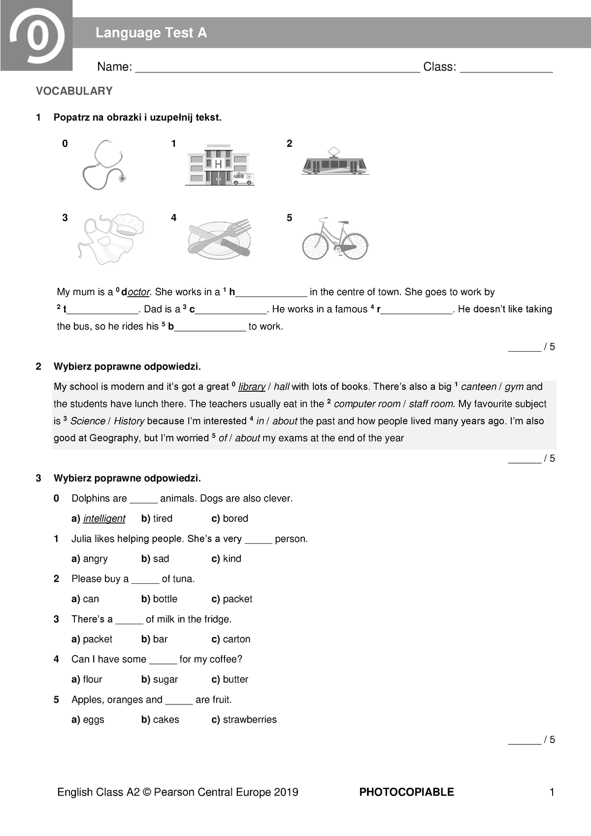 EC A2 Tests - Language Test - Unit 0 - A - Name