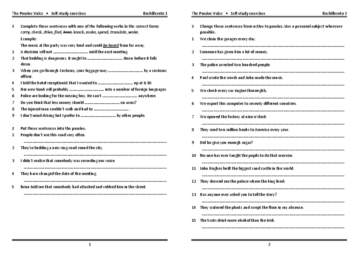 Passives sssssssssssss The Passive Voice • Selfstudy exercises