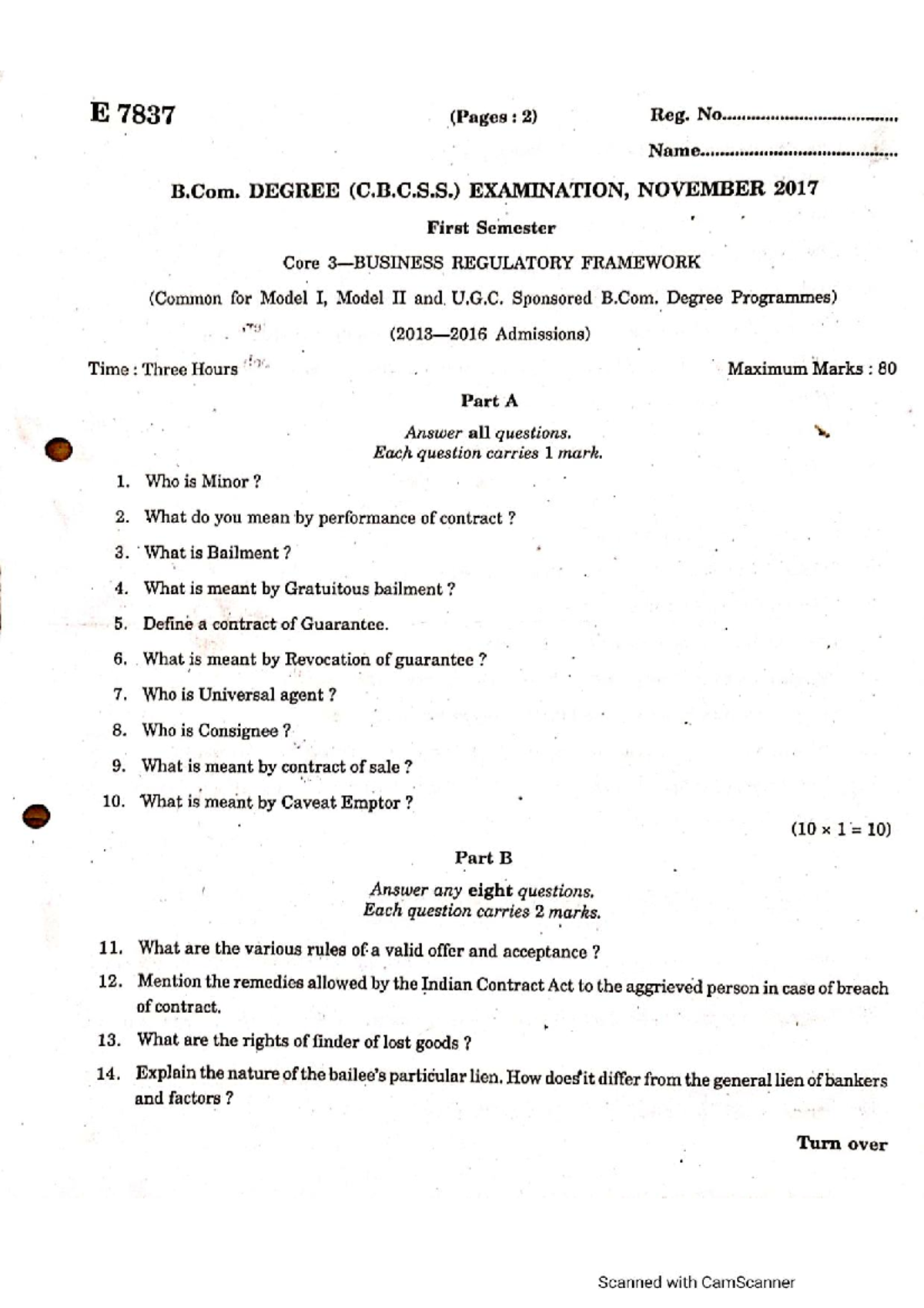 Business regulatory framework 2017 min Question paper for preparation