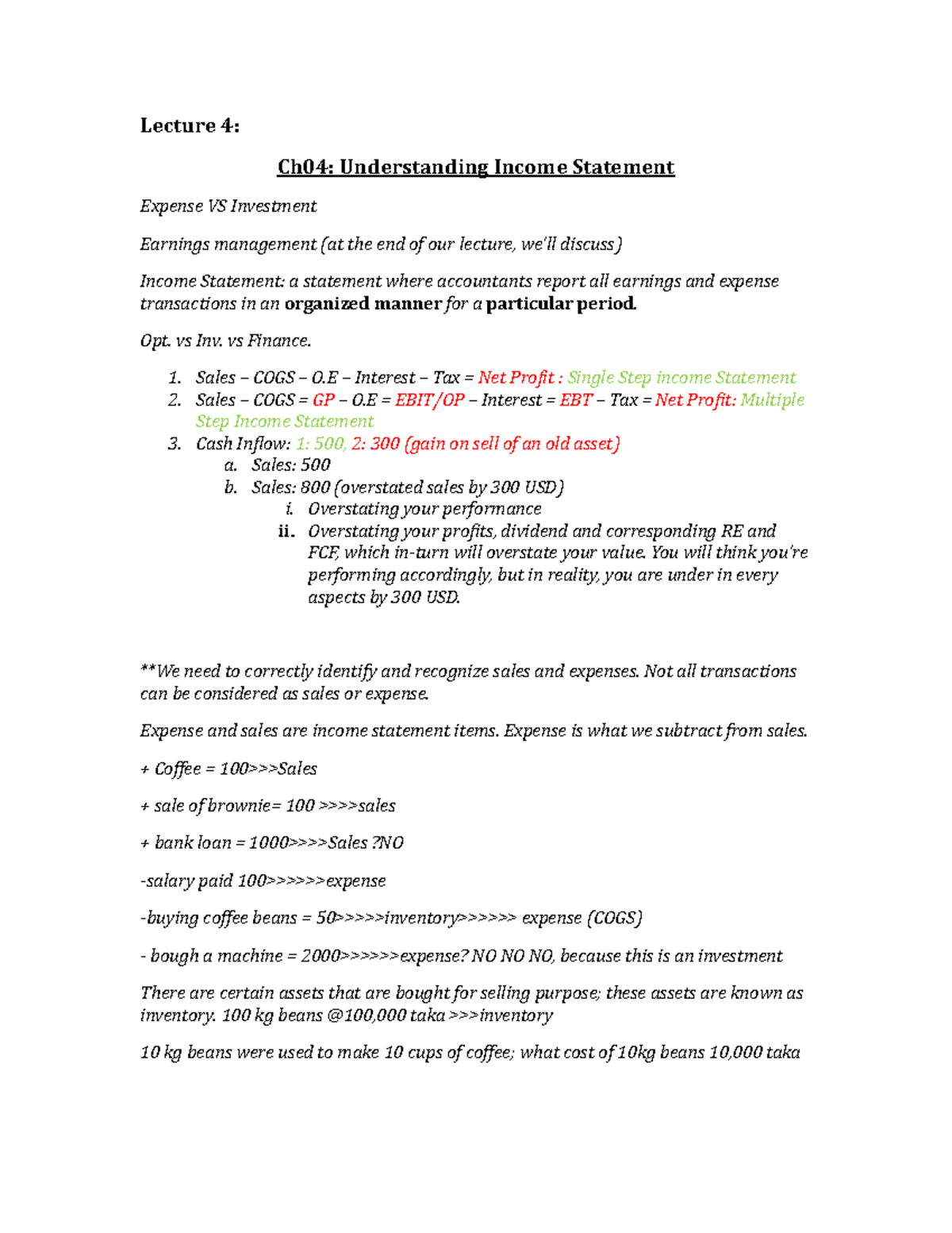 Lecture 4 - cash flow statement - Lecture 4: Ch04: Understanding Income ...