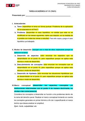 Esquema Tarea Académica N°01 - TAREA ACADÉMICA N° 01 (TA01 