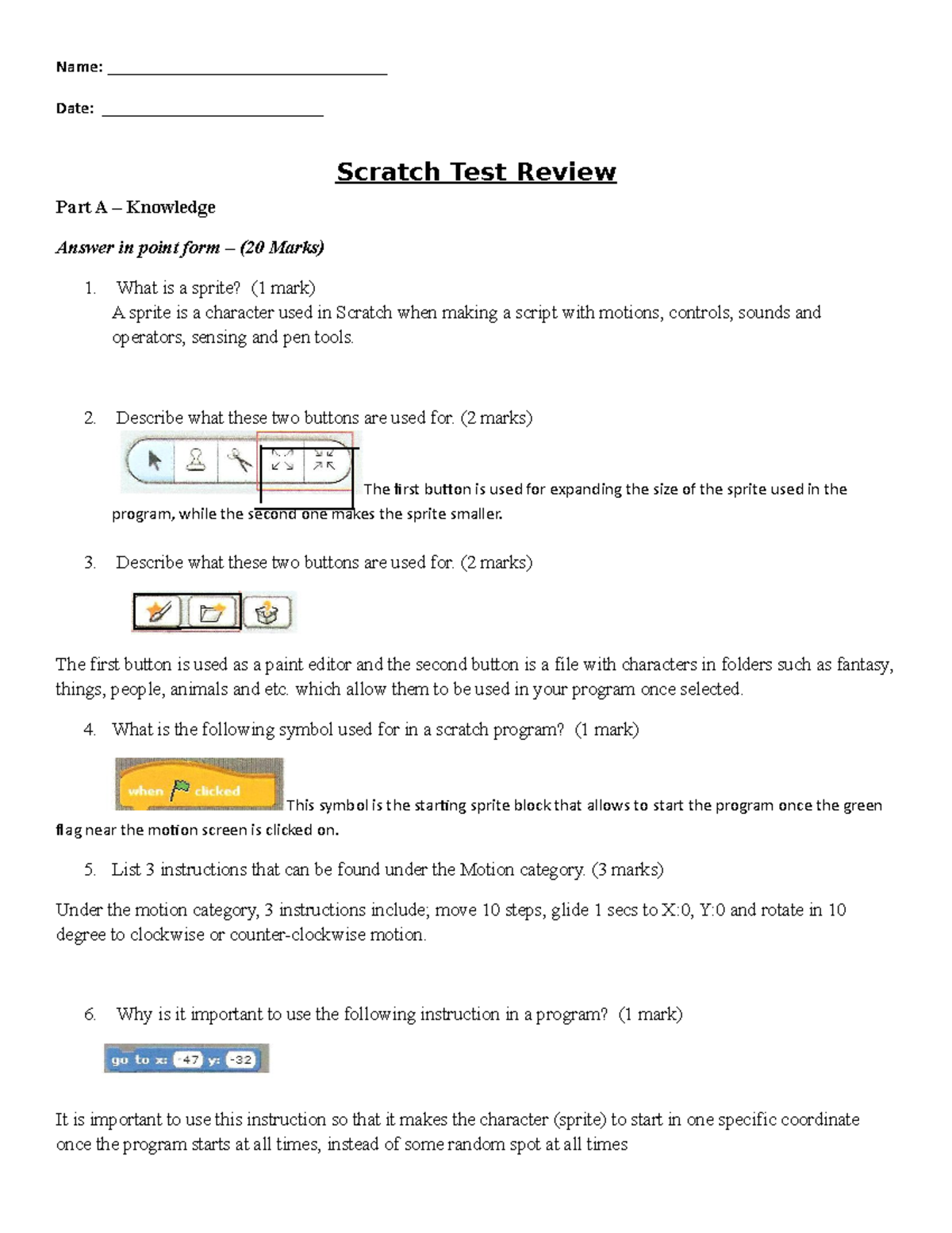 Scratch quiz review - Study Guide - Name ...
