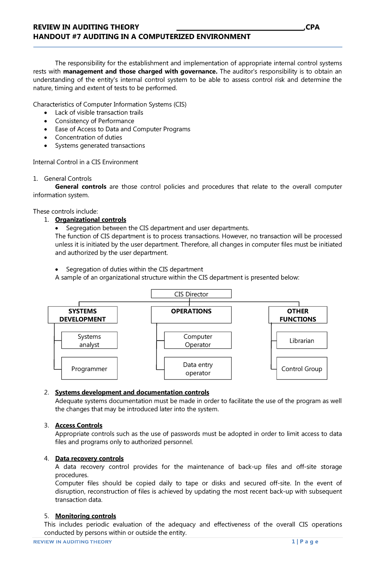 Handout #7 Auditing IN A Computerized Environment - REVIEW IN AUDITING ...