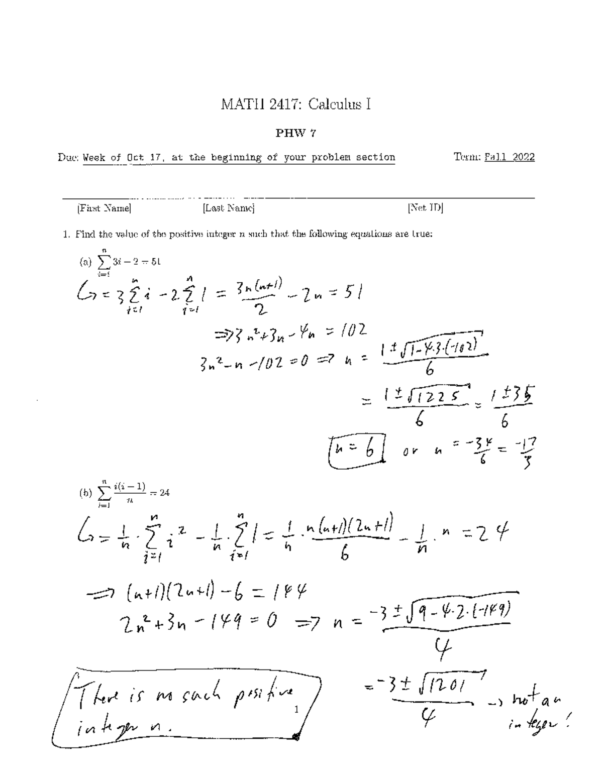 PHW 7 Solutions - MATH 2417 Homework Answers - MATH 2417: Calculus I ...