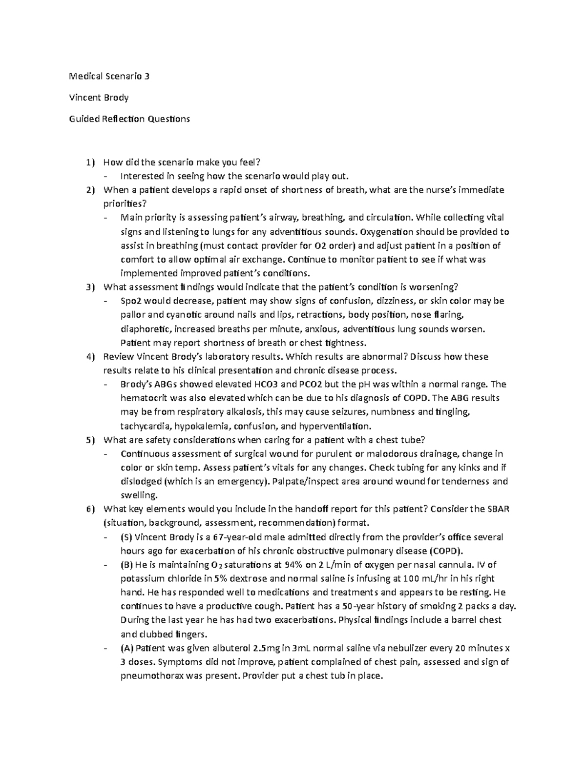 Vincent Brody Medical Scenario 3 Vincent Brody Guided Reflection