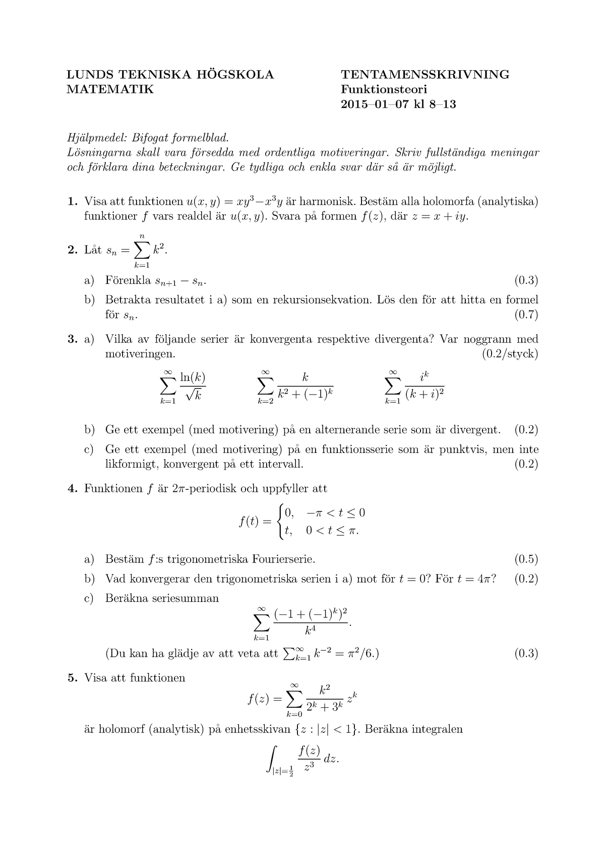 FMAF01 - 2015-01-07 - EXAM - LUNDS TEKNISKA H ̈OGSKOLA ...