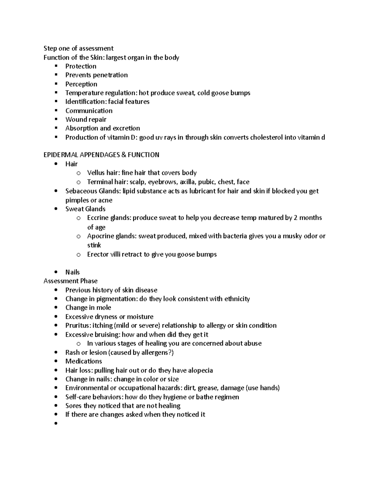 Function of the Skin - Lecture notes 4 - Step one of assessment ...